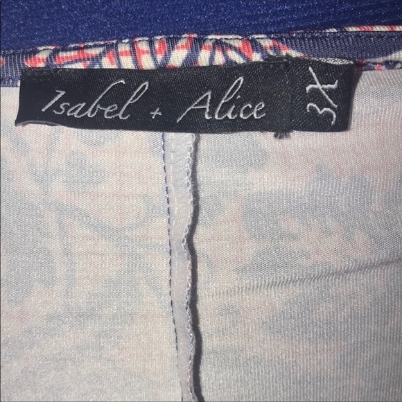 Isabel &‎ Alice 3X modern asymmetric ruched contrast red/blue patterns dress - Picture 2 of 10